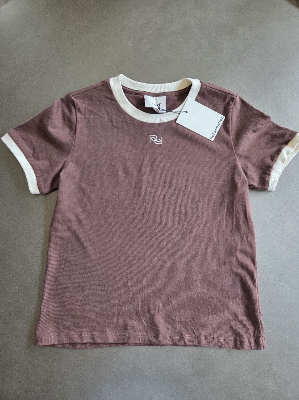 Reformation Brown Classic Crew Tee Cafe Logo Size Small NWT